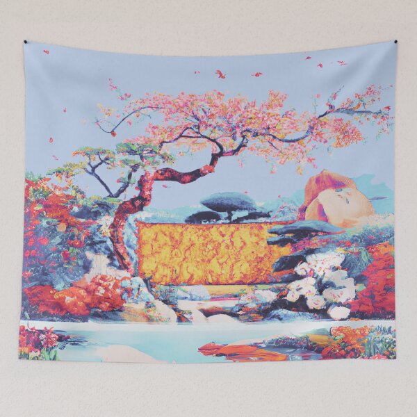 Item preview, A bright japanese garden with various blossom flowers in cold color of winter designed and sold by MerryCrown.