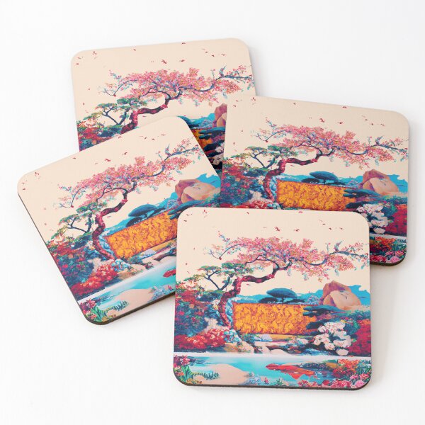 Item preview, A japanese garden with various blossom flowers in cold color of winter designed and sold by MerryCrown.