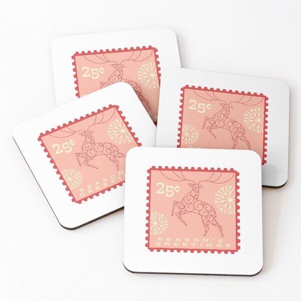 Item preview, Season's Greetings Deer and snowflake festive winter postage stamp typography design  designed and sold by Jdawnink.