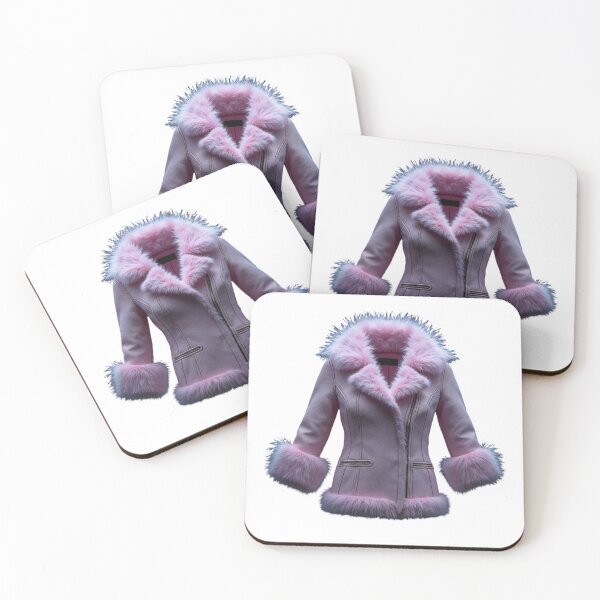 Item preview, Pink Winter Coat with Fur Trim and Zippered Pockets on Black Background designed and sold by Creative88Art.