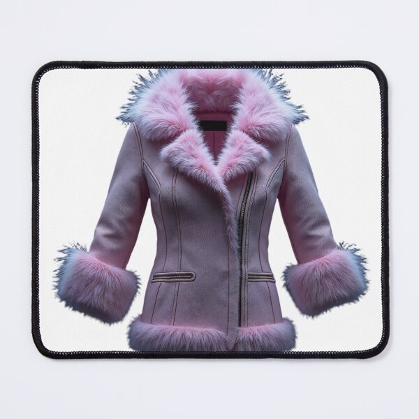 Item preview, Pink Winter Coat with Fur Trim and Zippered Pockets on Black Background designed and sold by Creative88Art.