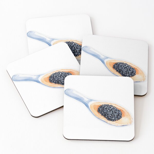 Item preview, Watercolor Illustration of a Ceramic Spoon with Black Caviar designed and sold by Creative88Art.
