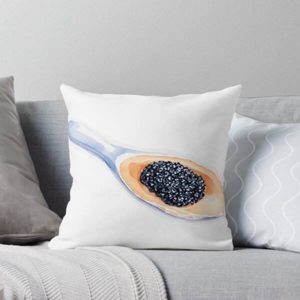 Item preview, Watercolor Illustration of a Ceramic Spoon with Black Caviar designed and sold by Creative88Art.