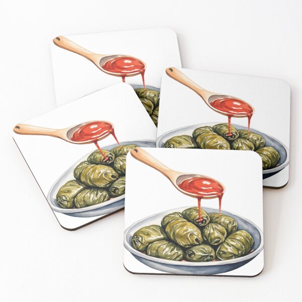Item preview, Stuffed Grape Leaves with Red Sauce in Artistic Painted Style designed and sold by Creative88Art.