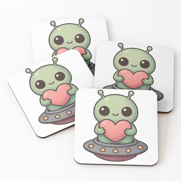 Item preview, Cute Green Alien Holding A Heart On UFO Starship designed and sold by YnMstudio25.