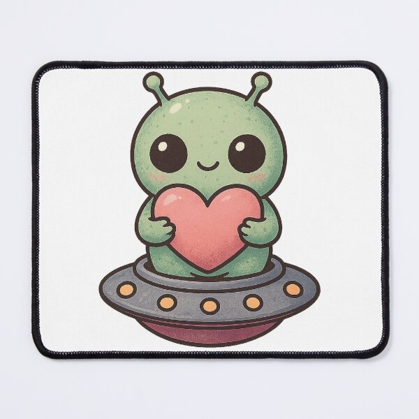 Item preview, Cute Green Alien Holding A Heart On UFO Starship designed and sold by YnMstudio25.