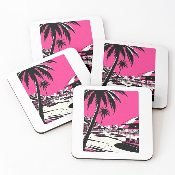 Item preview, Minimalist Paradise Beach Vector Art – Pink, Black & White Island Design for Beach Lovers and Summer Vibes designed and sold by knalpot-design.