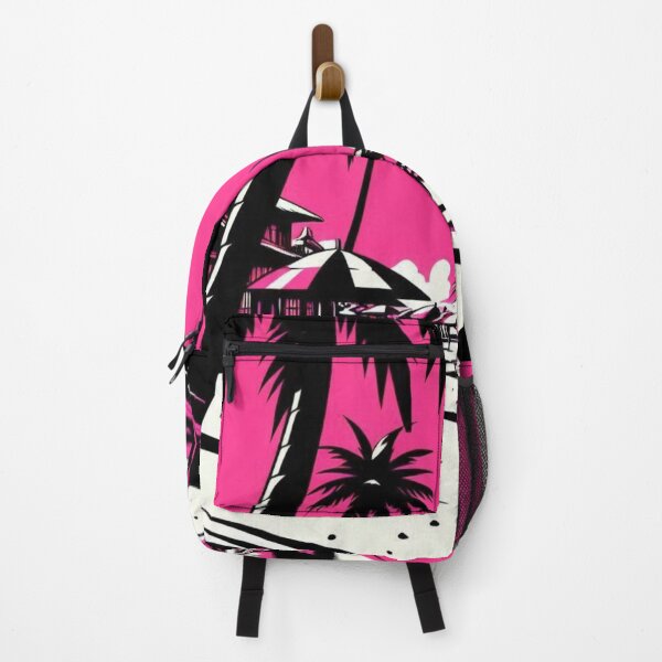 Item preview, Minimalist Paradise Beach Vector Art – Pink, Black & White Island Design for Beach Lovers and Summer Vibes designed and sold by knalpot-design.