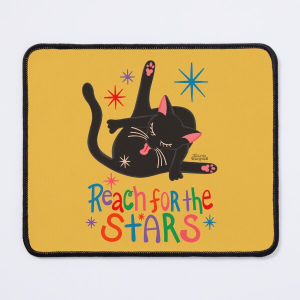 Item preview, Reach for the Stars Funny Black Cat Pun Illustration designed and sold by Carrie Cantwell Art.