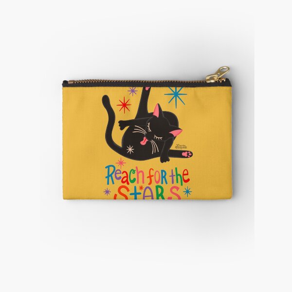 Aperçu de l'œuvre Illustration drôle de jeu de mots sur le chat noir « Atteindre les étoiles » créée et vendue par Carrie Cantwell Art.