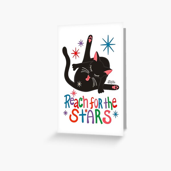 Artikel-Vorschau von Greifen Sie nach den Sternen Lustige schwarze Katze Wortspiel Illustration, designt und verkauft von Carrie Cantwell Art.