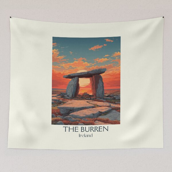 Item preview, The Burren Poster – Ancient Stones & Limestone Landscape at Sunset designed and sold by TuncGK.