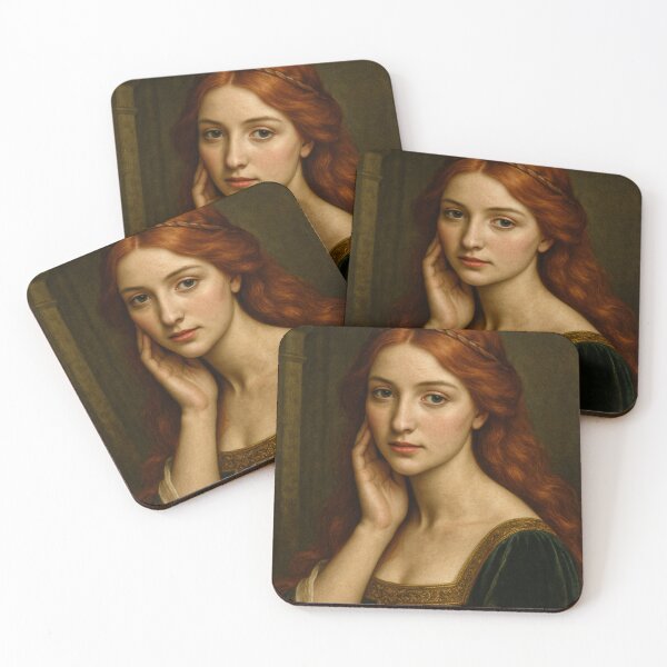 Item preview, Graceful Medieval Lady Portrait – Redhead Beauty in Velvet Gown designed and sold by DibujandoPorfa.
