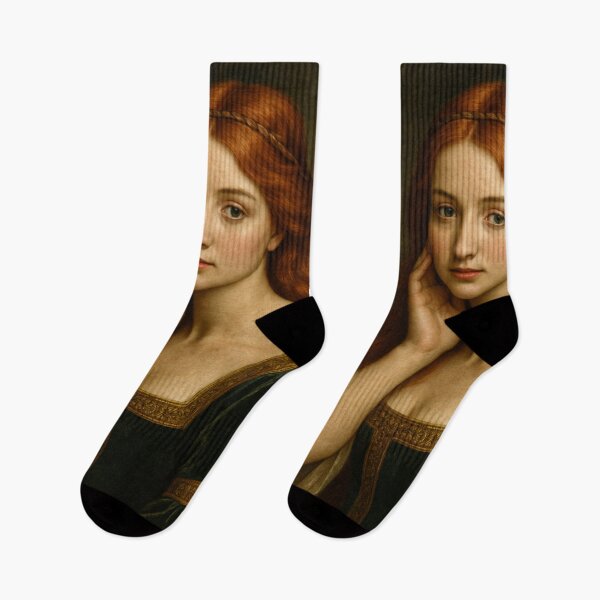 Item preview, Graceful Medieval Lady Portrait – Redhead Beauty in Velvet Gown designed and sold by DibujandoPorfa.