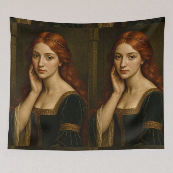 Item preview, Graceful Medieval Lady Portrait – Redhead Beauty in Velvet Gown designed and sold by DibujandoPorfa.