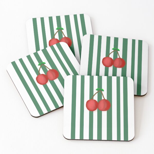 Item preview, cherries on striped background  designed and sold by kittyjn.
