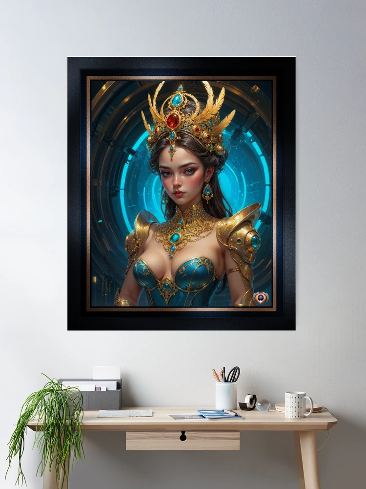 Fantasy Portrait Of The Striking Drusilla Lyccia In Opulent Adornments Mesmerizing AI Concept Art by Xzendor7 Room Decor Poster Art Print