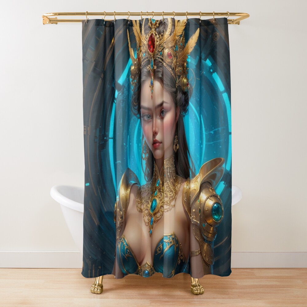 Fantasy Portrait Of The Striking Drusilla Lyccia In Opulent Adornments Mesmerizing AI Concept Art by Xzendor7 Decorative Art Print Shower Curtain