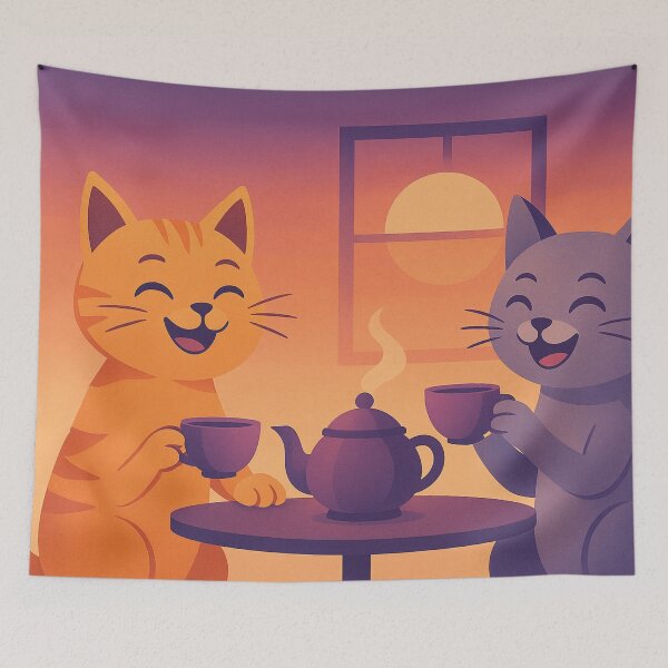 Item preview, Drinking tea with two cats designed and sold by Mauswohn.
