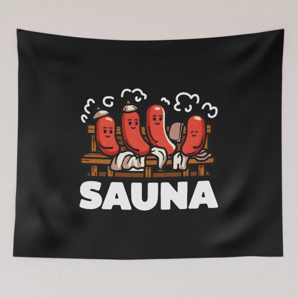 Item preview, Funny Sausage Sauna Cute Hot Dog Characters Relaxing Food Humor Gift designed and sold by ViktoonShirts.