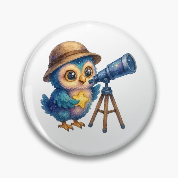 Item preview, Star Gazing Owl – Cute Kawaii Owl with Telescope Watercolor Sticker designed and sold by JoynestStudioCo.