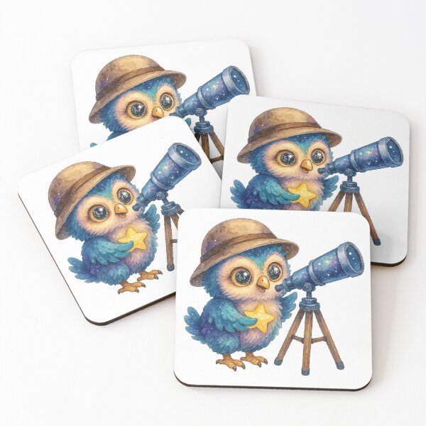 Item preview, Star Gazing Owl – Cute Kawaii Owl with Telescope Watercolor Sticker designed and sold by JoynestStudioCo.