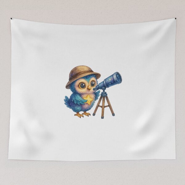 Item preview, Star Gazing Owl – Cute Kawaii Owl with Telescope Watercolor Sticker designed and sold by JoynestStudioCo.