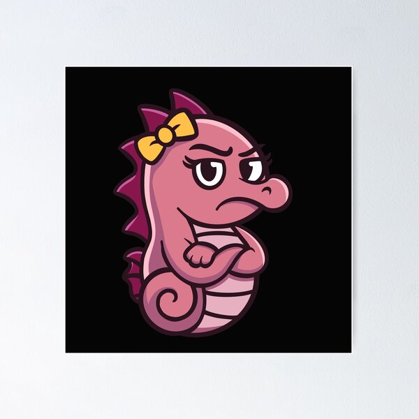 Item preview, Angry Pink Seahorsezilla Cartoon with yellow ribbon designed and sold by SeahorseZilla.