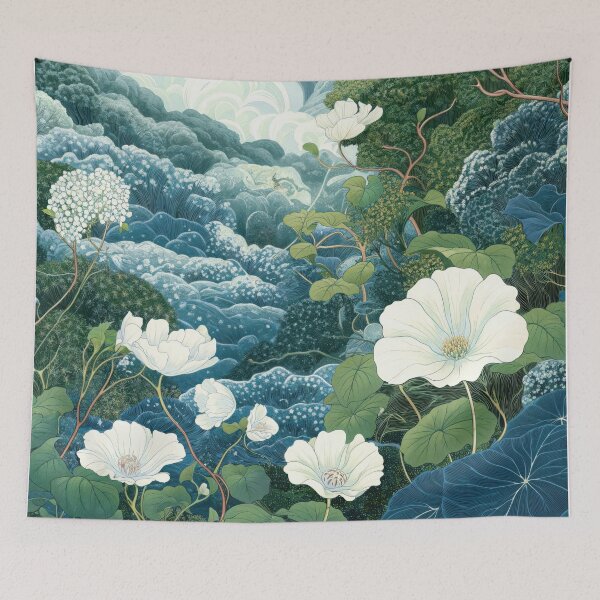 Item preview, Japanese Wall Art Blue Chinoiserie Print Sage Green Wall Art Floral Painting Wabi Sabi Wall Art Japandi Birthflower gift for her designed and sold by regnumsaturni.