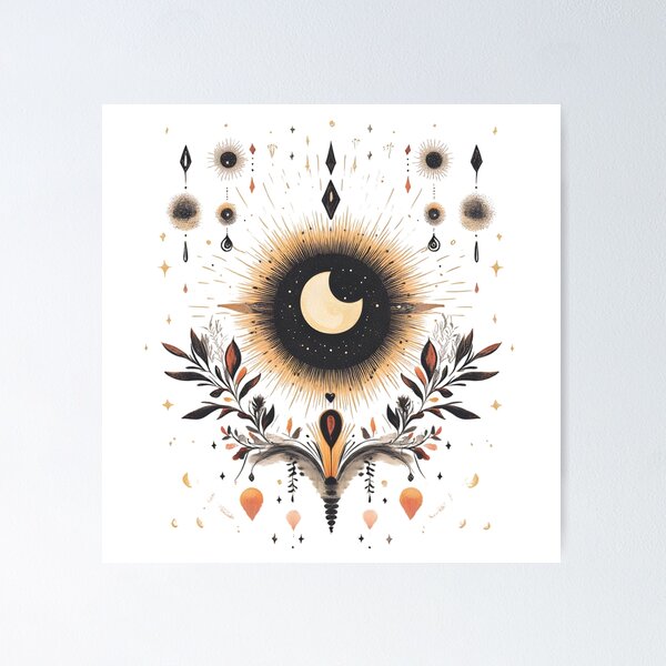 Item preview, Minimalist Boho Celestial Sun and Moon Ilustration with Celestial motif designed and sold by Kollibri.