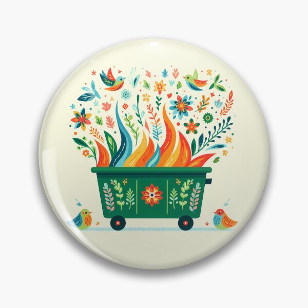 Item preview, Scandinavian Folk Art Cheerful Green Dumpster Fire with Folk Birds by heidiannemorris © designed and sold by FOLK ART FUSION by heidiannemorris.