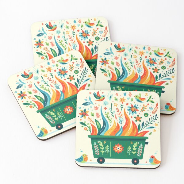 Item preview, Scandinavian Folk Art Cheerful Green Dumpster Fire with Folk Birds by heidiannemorris © designed and sold by FOLK ART FUSION by heidiannemorris.