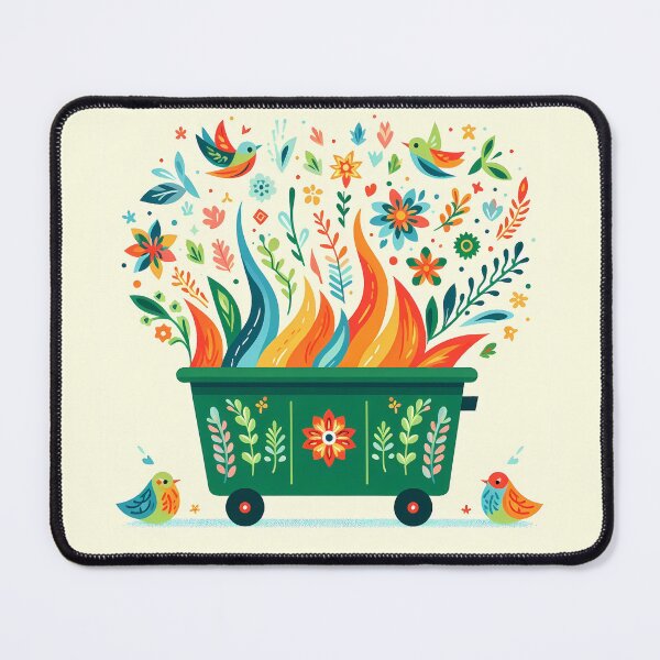 Item preview, Scandinavian Folk Art Cheerful Green Dumpster Fire with Folk Birds by heidiannemorris © designed and sold by FOLK ART FUSION by heidiannemorris.