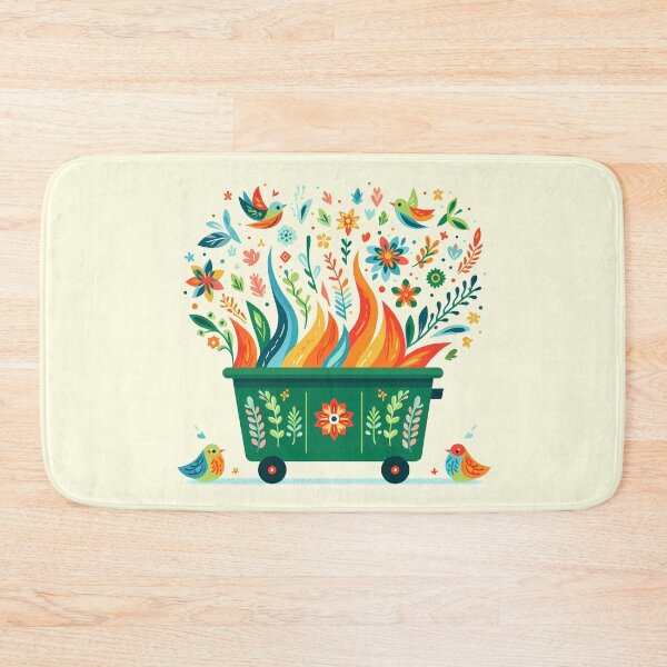 Item preview, Scandinavian Folk Art Cheerful Green Dumpster Fire with Folk Birds by heidiannemorris © designed and sold by FOLK ART FUSION by heidiannemorris.