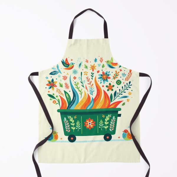 Item preview, Scandinavian Folk Art Cheerful Green Dumpster Fire with Folk Birds by heidiannemorris © designed and sold by FOLK ART FUSION by heidiannemorris.