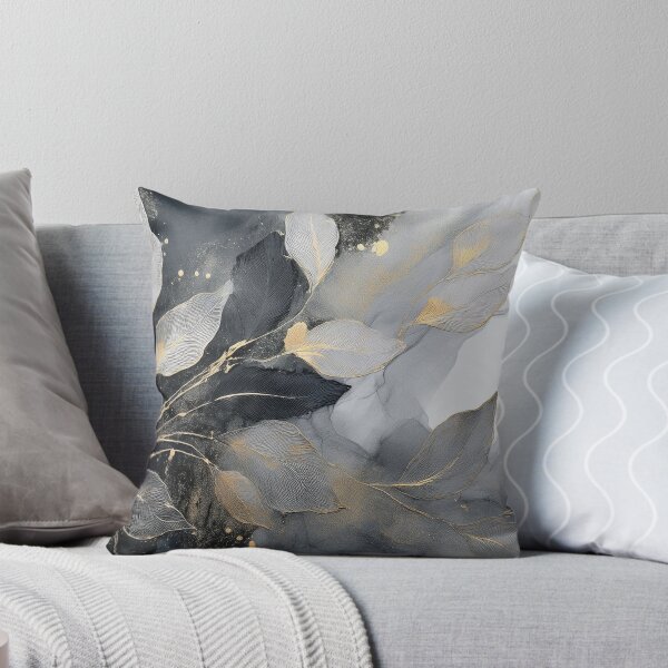 Item preview, Black and gold VINTAGE leaf botanicals watercolor painting 2, alcohol ink effects, gold highlights, leaf pattern watercolour painting  designed and sold by navitalidesign.