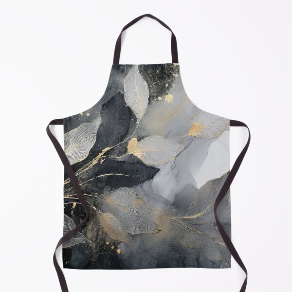 Item preview, Black and gold VINTAGE leaf botanicals watercolor painting 2, alcohol ink effects, gold highlights, leaf pattern watercolour painting designed and sold by navitalidesign.
