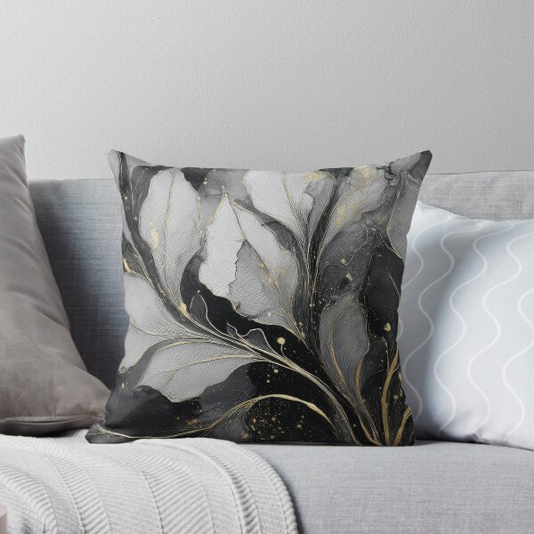 Item preview, Black and gold VINTAGE leaf botanicals watercolor painting 3, alcohol ink effects, gold highlights, leaf pattern watercolour painting  designed and sold by navitalidesign.