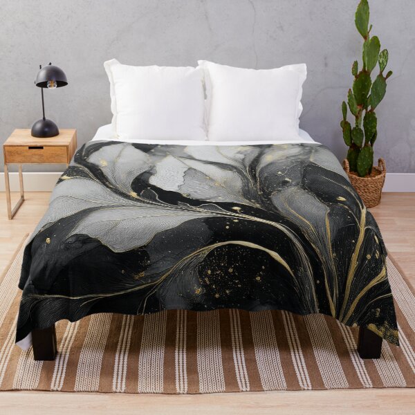 Item preview, Black and gold VINTAGE leaf botanicals watercolor painting 3, alcohol ink effects, gold highlights, leaf pattern watercolour painting designed and sold by navitalidesign.
