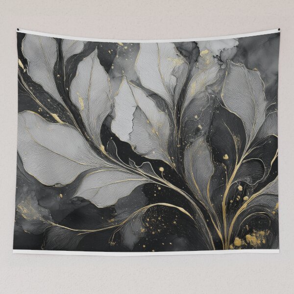 Item preview, Black and gold VINTAGE leaf botanicals watercolor painting 3, alcohol ink effects, gold highlights, leaf pattern watercolour painting  designed and sold by navitalidesign.