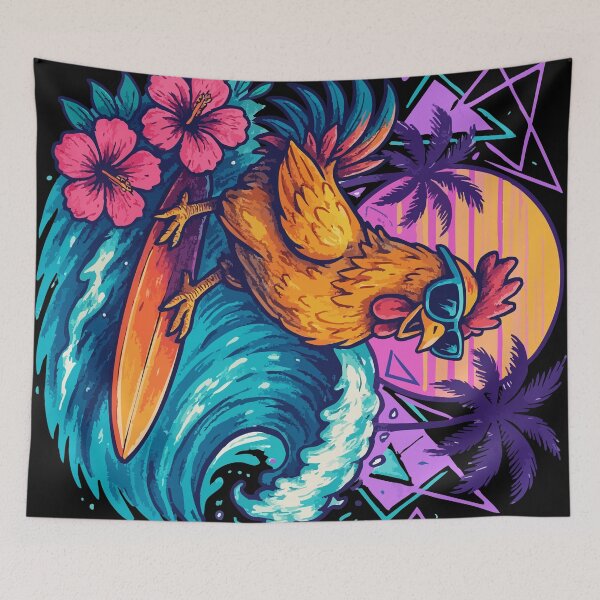 Item preview, Chicken Surfing Wave Summer Retro designed and sold by TomFrontierArt.