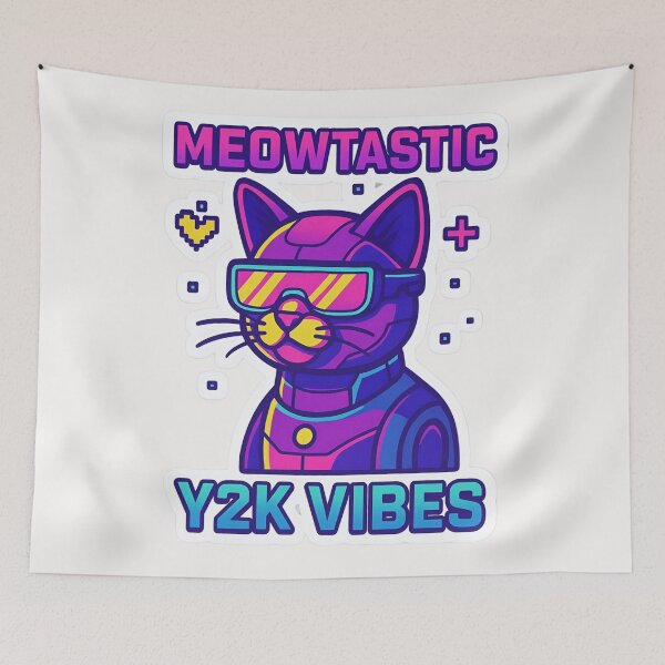 Item preview, Cyber Kitty – Meowtastic Y2K Vibes Sticker designed and sold by CosmicSplendor.