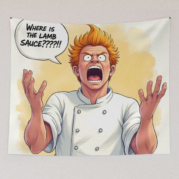 Artikelvorschau, Gordon Ramsay – Ghibli-Stil „Wo ist die Lammsoße?!“ entworfen und verkauft von Wolfi51.