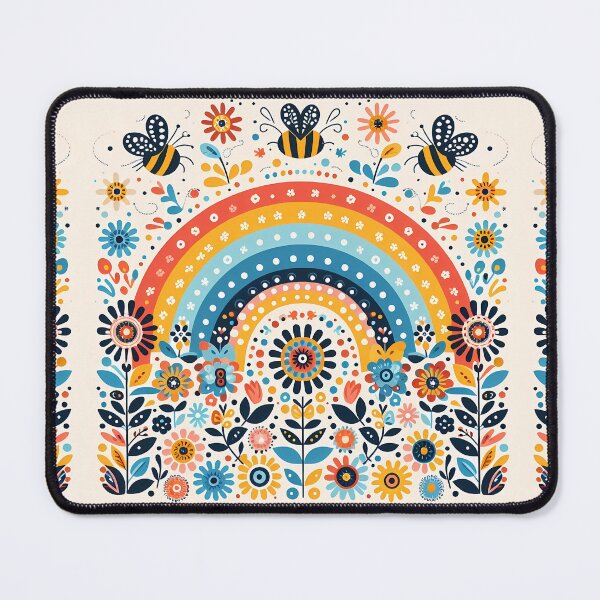 Item preview, Scandinavian Folk Art Rainbow with Bees and Flowers by heidiannemorris © designed and sold by FOLK ART FUSION.