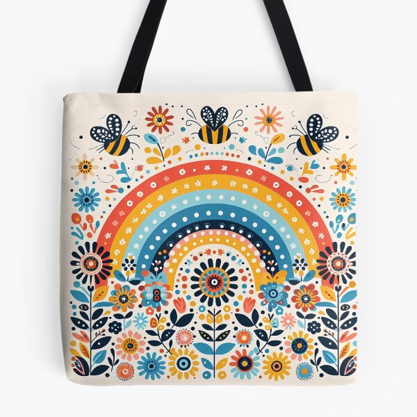Item preview, Scandinavian Folk Art Rainbow with Bees and Flowers by heidiannemorris © designed and sold by FOLK ART FUSION.
