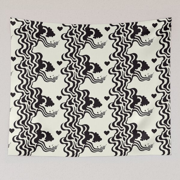 Item preview, Psychedelic Smoke and Hearts - Black and White Pattern designed and sold by SmirkingDesigns.