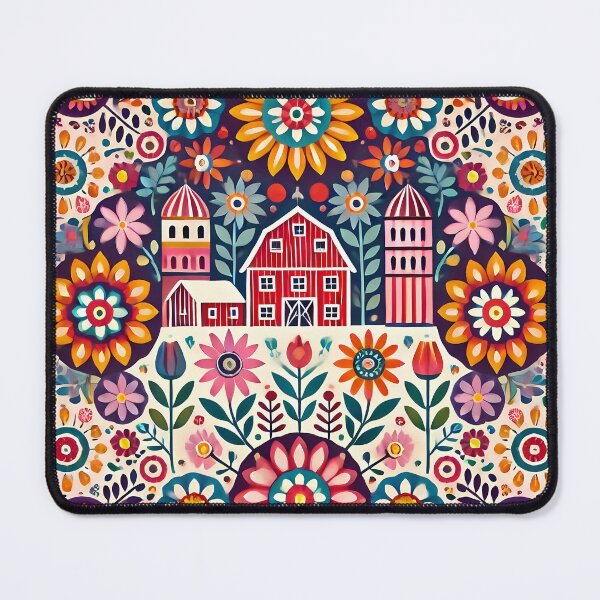 Item preview, Scandinavian Folk Art Charming Farm Scene with Red Barn by heidiannemorris © designed and sold by FOLK ART FUSION by heidiannemorris.
