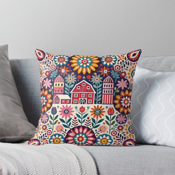 Item preview, Scandinavian Folk Art Charming Farm Scene with Red Barn by heidiannemorris © designed and sold by FOLK ART FUSION by heidiannemorris.