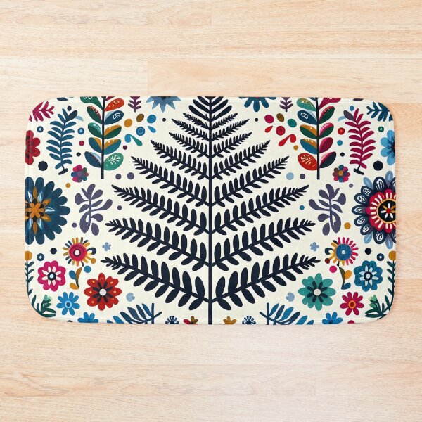 Item preview, Scandinavian Folk Art Fern Leaf with Folk Flowers by heidiannemorris © designed and sold by FOLK ART FUSION.