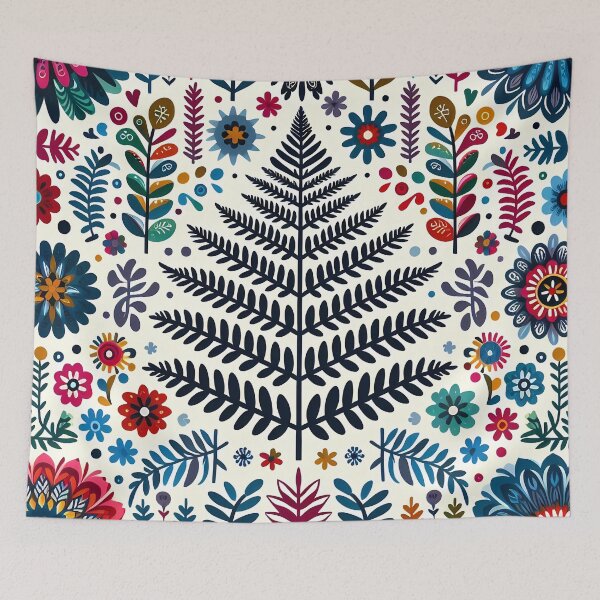 Item preview, Scandinavian Folk Art Fern Leaf with Folk Flowers by heidiannemorris © designed and sold by FOLK ART FUSION.